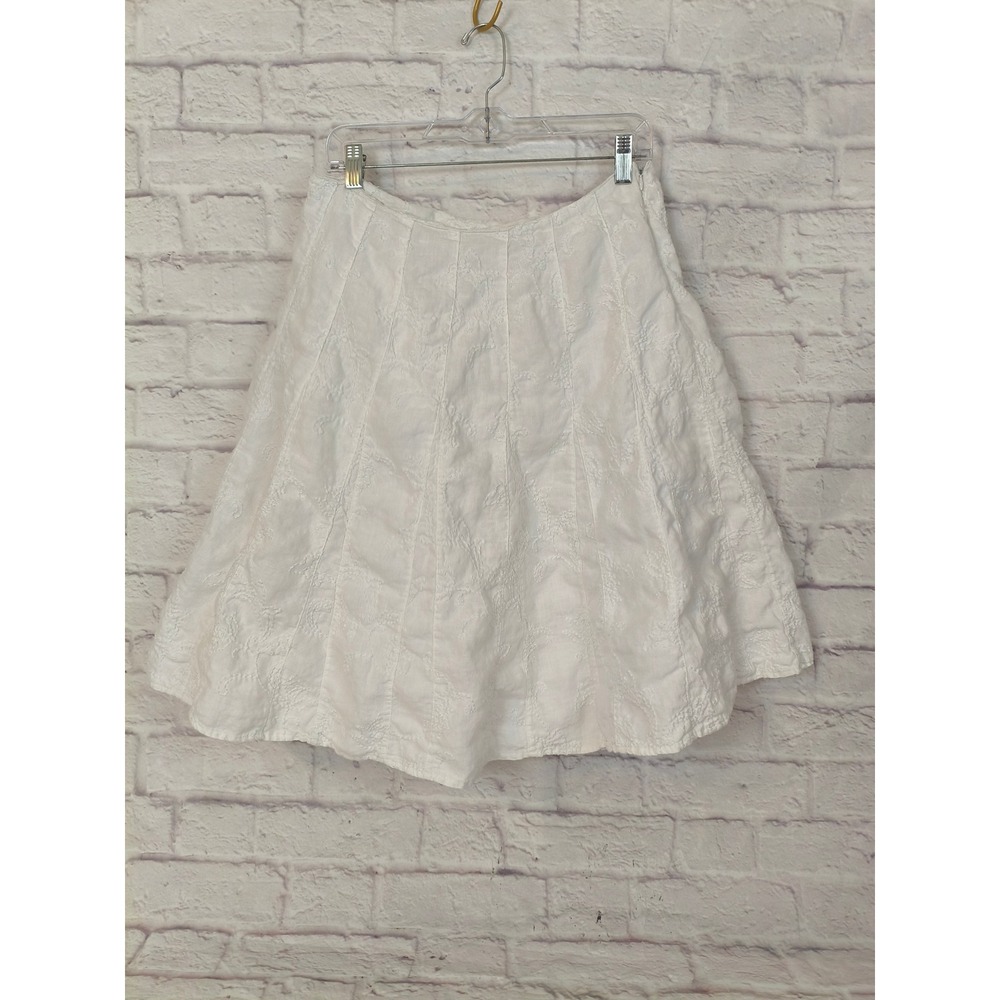 Edward White Linen Embroidered A-Line Skirt Size 8 Floral Textured Midi